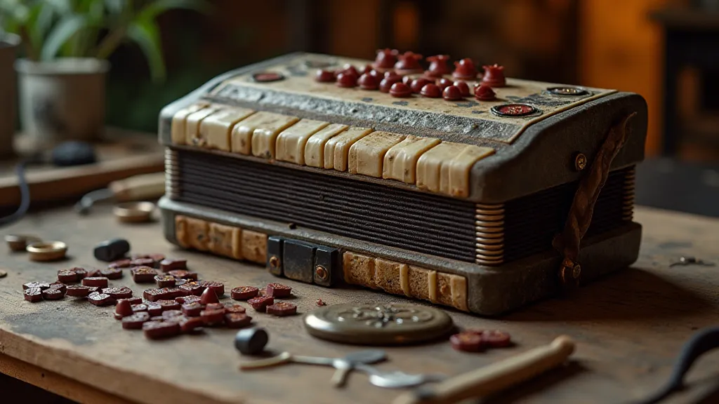 Accordion partially disassembled for restoration.