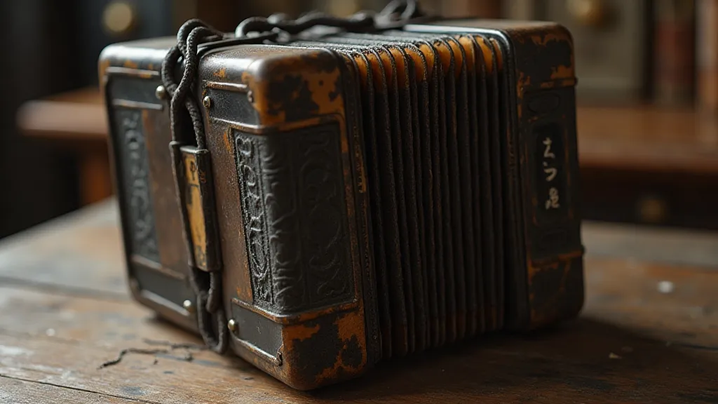 Antique accordion detail showing reeds