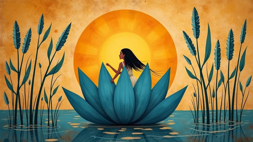 Egyptian sun god Ra emerging from a water lily