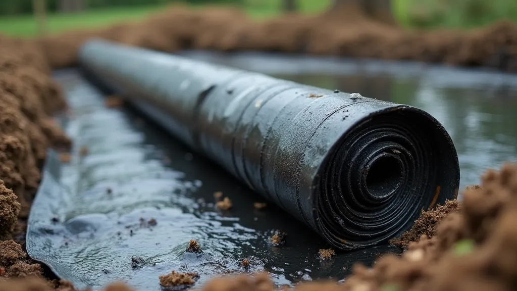 Black EPDM pond liner on a pond bed