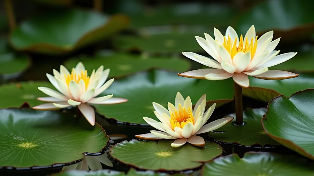 Hardy water lilies in a pond