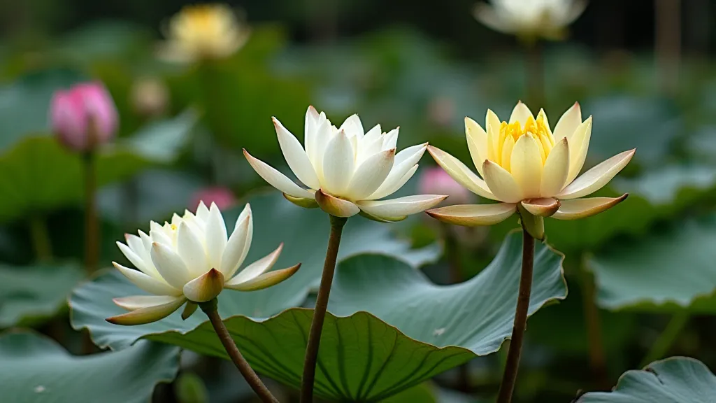 A water lily pond with hybrid lilies