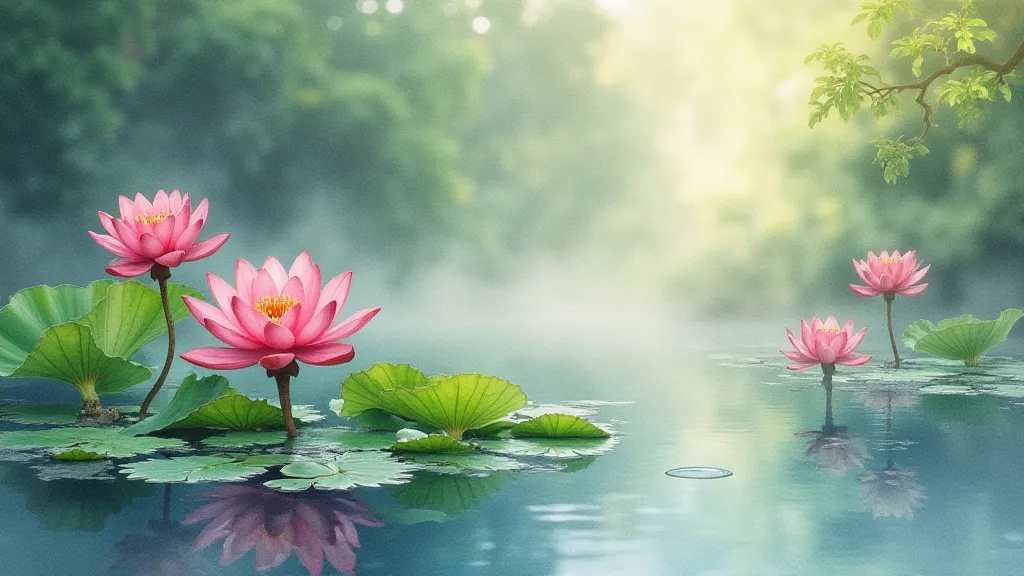 Pond with pink water lilies