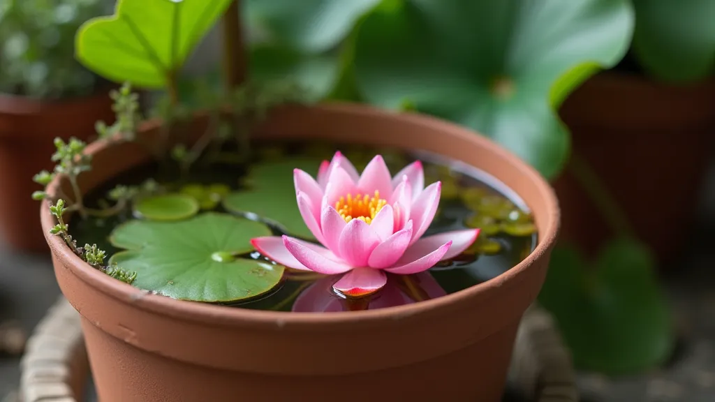 Miniature water lily in a pot