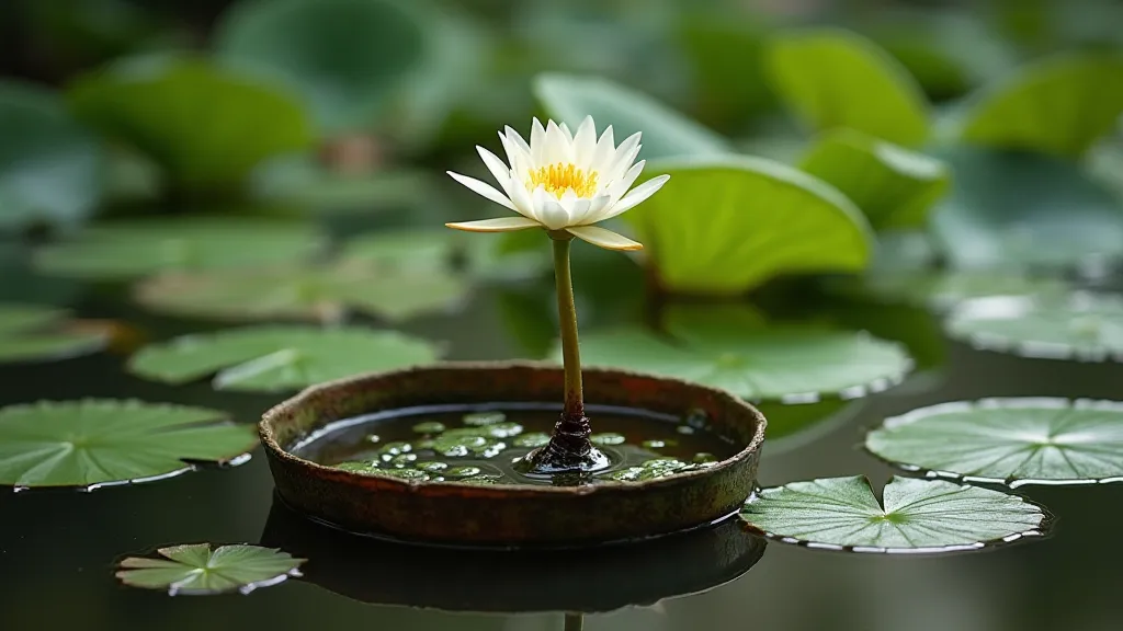 Newly propagated water lily in a pond.