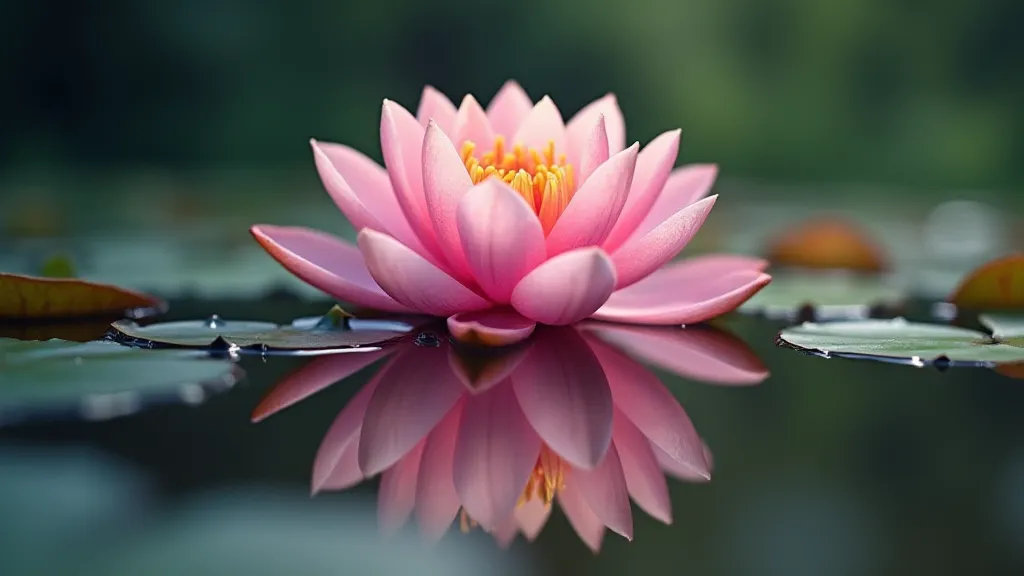 Close-up of a blooming pink water lily