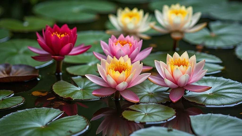 Pond with blooming water lilies