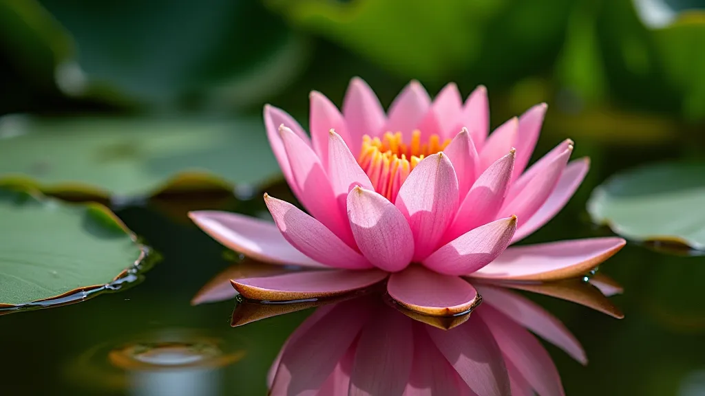 Tropical water lily bloom on the surface