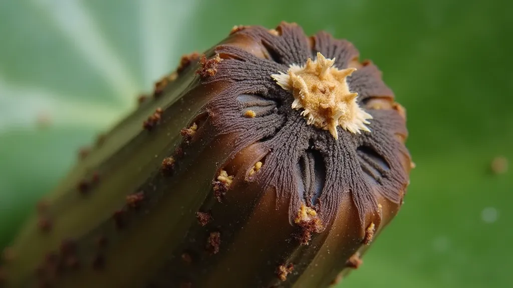 Water lily tuber with rot