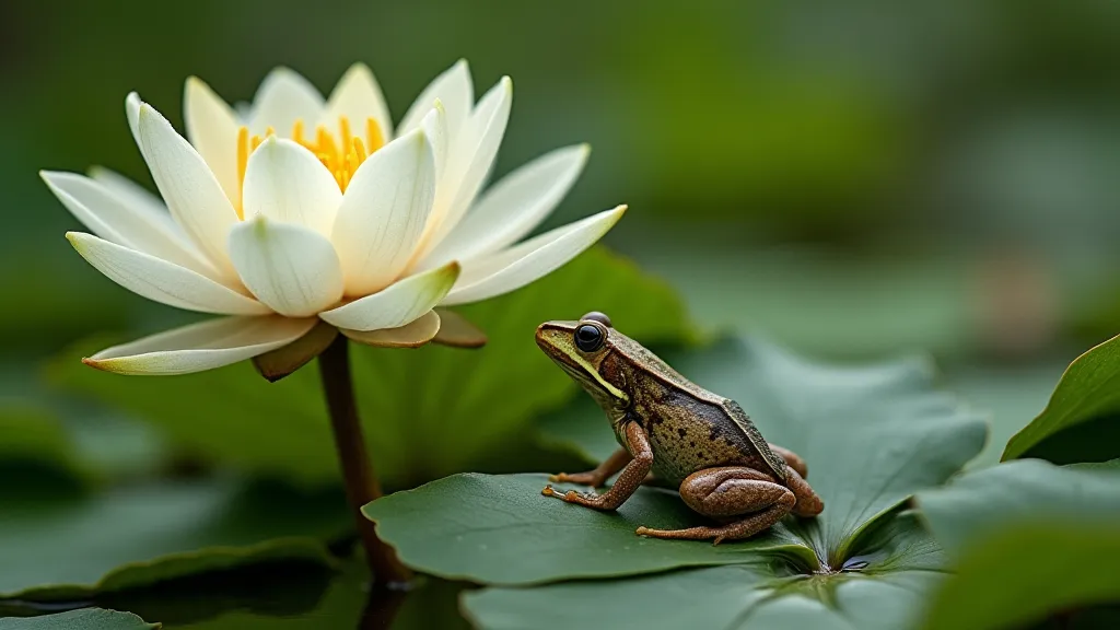 Water lily bloom and frog