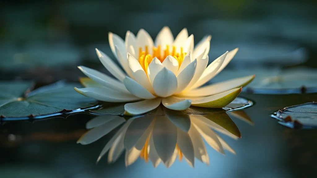 Water lily reflection in a pond.