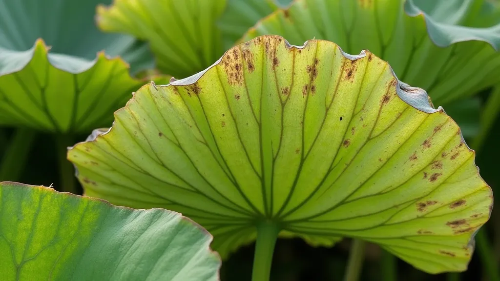 Water lily leaves with yellowing and brown spots